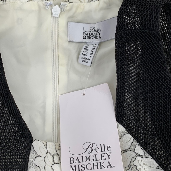 Belle Badgley Mischka Sadie white lace shift sheath dress black mesh new 6 - Picture 4 of 4